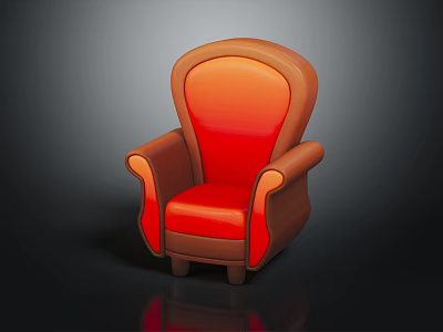 Orange And Brown Upholstered Armchair With Curved Backrest And Armrests Modern Furniture Design 3d model