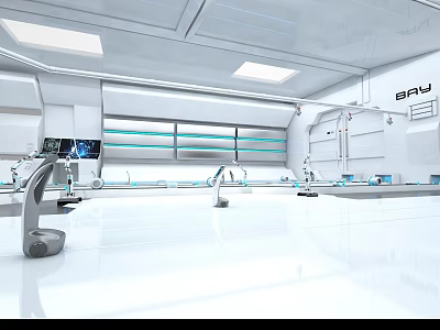 Hi Tech Modern Laboratory Interior With Advanced Equipment Digital Screens And White Ceiling Lights 3d model