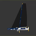 Innovative Blue And White Sailing Water Vessel With Graphic Sail And Multi Hull Design