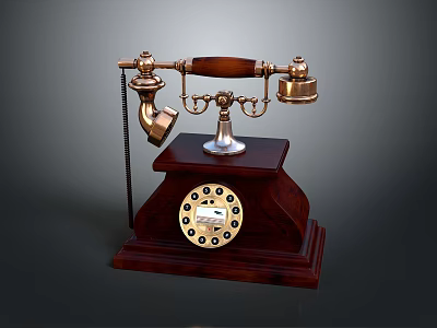Vintage Electronic Telephone With Wooden Base And Rotary Dial Design 3d model
