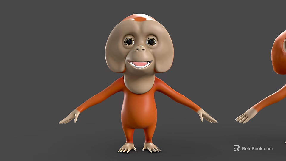 Cartoon Monkey 3D Model With Orange Body Big Ears And Smiling Expression 3d model