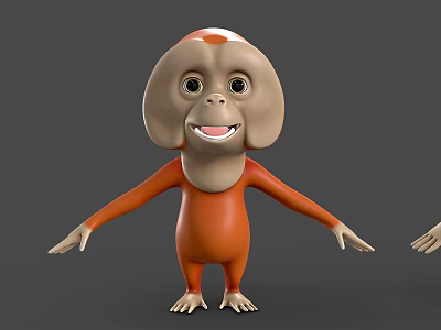 Cartoon Monkey 3D Model With Orange Body Big Ears And Smiling Expression 3d model