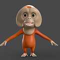 Cartoon Monkey 3D Model With Orange Body Big Ears And Smiling Expression 3d model