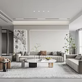 Modern Living Room Interior Design With Gray Sofa Coffee Tables Plants And Decorative Rug