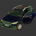 Blue SUV Model Car with Open Doors Green Transparent Roof and Front Grille