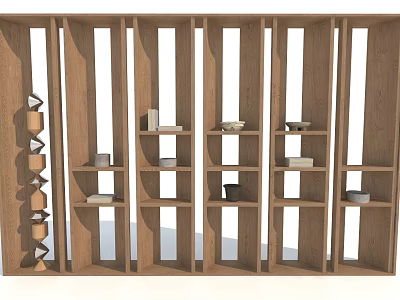 Modern Wooden Bookcase With Multiple Shelves Holding Books And Decorative Items 3d model