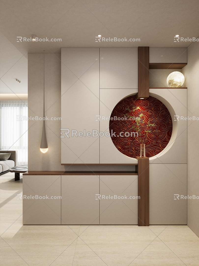 New Chinese Zen Middle Ancient Style Xiangyun Moon Door Entrance Partition Entrance 3d model