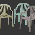 Durable Three Plastic Chairs With White And Gray Ergonomic Backrest And Armrest Design