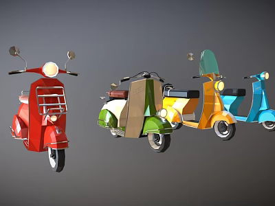 Vintage Scooter Motorcycles Showcasing Red Green Yellow And Blue Colors 3d model