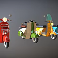 Vintage Scooter Motorcycles Showcasing Red Green Yellow And Blue Colors