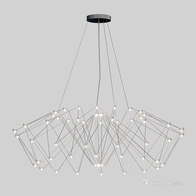 Modern Geometric Hanging Chandelier with Metal Frame and LED Light Bulbs 3d model 