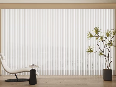 White Vertical Blinds In Modern Interior With Wooden Floor And Potted Plant 3d model