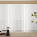 White Vertical Blinds In Modern Interior With Wooden Floor And Potted Plant