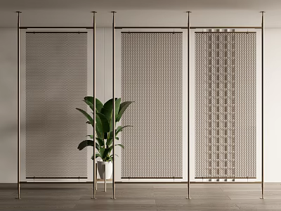 Modern Interior Room Divider With Metal Frame Mesh Panels And Green Plant 3d model