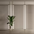 Modern Interior Room Divider With Metal Frame Mesh Panels And Green Plant