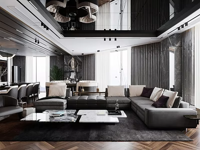 Modern Living Room Interior With Grey Sofa And Coffee Table Set With Cushions And Rug 3d model