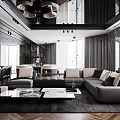 Modern Living Room Interior With Grey Sofa And Coffee Table Set With Cushions And Rug