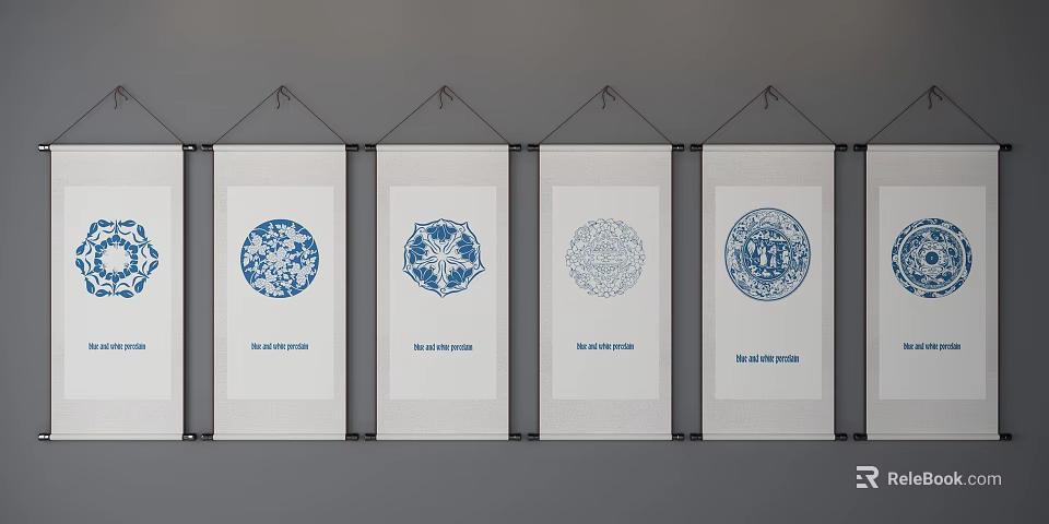 Modern Shower Sauna Space With Blue Pattern Decorative Scrolls And Design Elements 3d model