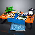 Traditional Japanese Sushi Table Setting with Fresh Ingredients Chopsticks and Lantern