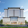 Modern Multi Storey Building With Chinese Style Roof Large Windows And Plaza