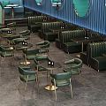 Modern Restaurant Interior With Green Booth Seating Green Chairs And Gold Leg Round Tables