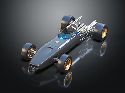 Dark Colored Racing Car Model With Streamlined Design And Gold Wheels 3d model