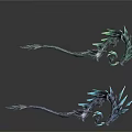 Fantasy Spiked Weapons With Curved Design And Green Blue Decorative Details