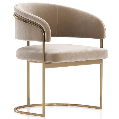 Modern Beige Velvet Accent Chair With Gold Metal Frame And Curved Armrest Design 3d model