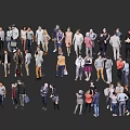 Multiple People Figures in Various Poses and Clothing Styles on Black Background