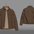 Brown Leather Jacket With Front And Back Views Plaid Lining And Zipper Details