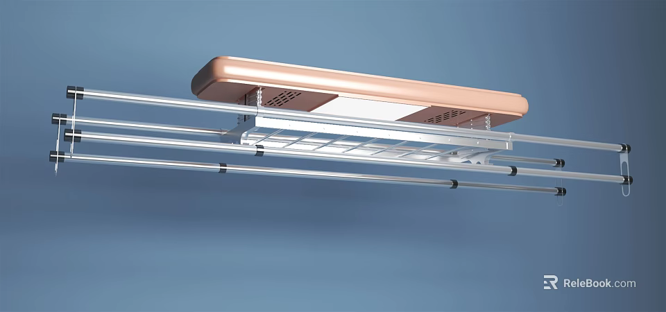 Modern Ceiling Mounted Clothes Drying Rack With Metal Rods And Integrated Lighting 3d model