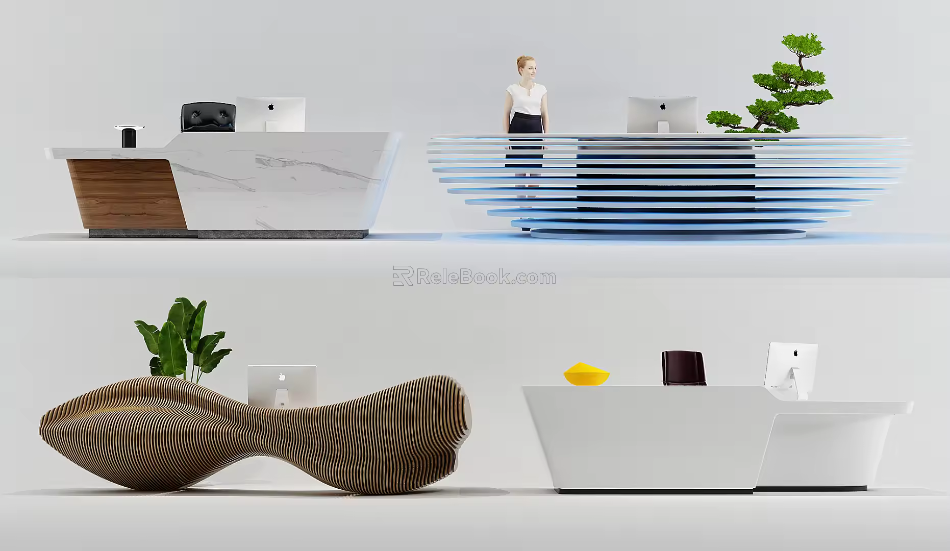 Modern reception desk bar front desk combination 3d model
