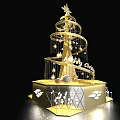 Golden Spiral Christmas Tree With Star Decorations Merry Christmas Sign Illuminated Ornaments And Snowflake Base