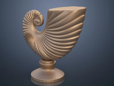 Golden Decorative Ornament Set With Spiral And Wing Shaped Design On Solid Base 3d model