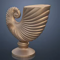 Golden Decorative Ornament Set With Spiral And Wing Shaped Design On Solid Base 3d model