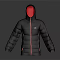 Gray Hooded Puffer Jacket With Red Lining Zipper And Chest Logo 3d model