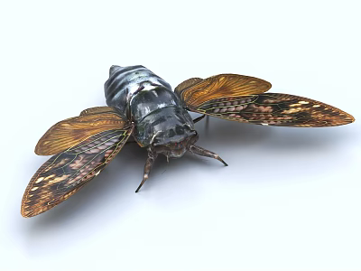 Detailed Cicada With Brown And Black Patterned Wings Isolated On White 3d model
