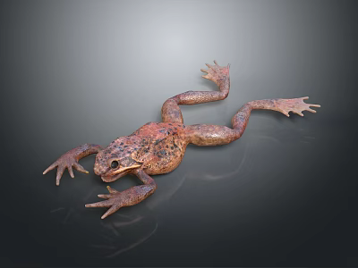 Brown And Red Reptile With Extended Limbs On Dark Background With Reflection 3d model