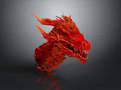 Red Dragon Head Game and Movie Character 3D Rendered with Sharp Horns and Scaly Texture 3d model