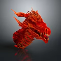 Red Dragon Head Game and Movie Character 3D Rendered with Sharp Horns and Scaly Texture