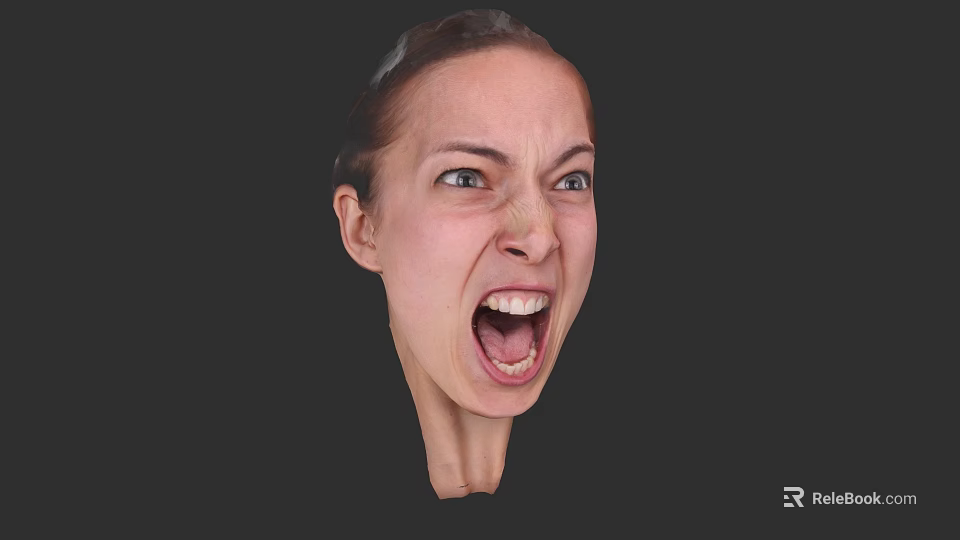 Man With Angry Expression Shouting With Open Mouth On Black Background 3d model 