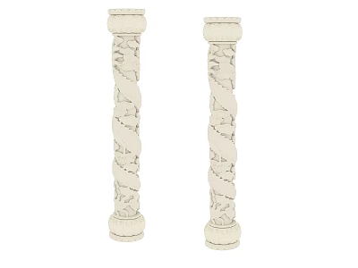 Intricate Carved Sculptural Columns with Twisted Spiral Patterns for Architectural Decor 3d model