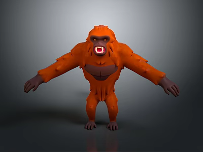 Orange Cartoon Gorilla 3D Model Character With Outstretched Arms And Bumpy Texture 3d model