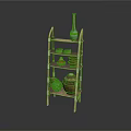 Wooden Multi Layer Storage Shelf With Ceramic Jars And Bottles