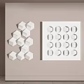 Creative White Wall Decor With Hexagonal 3D Pieces And Square Frame Circular Cutouts 3d model