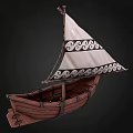 Traditional Wooden Boat With Decorative Sail Intricate Patterns And Handcrafted Wooden Frame