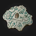 Artistic Stone and Wood Decorative Plaque With Intricate Carvings and Green Accents