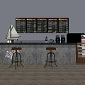 Coffee Shop Counter With Bar Stools Menu Boards Coffee Machines And Display Case
