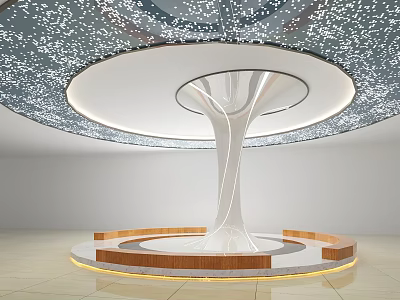 Modern Unique Pillar Design with Circular Wooden Base and Ambient Lighting in Contemporary Interior 3d model