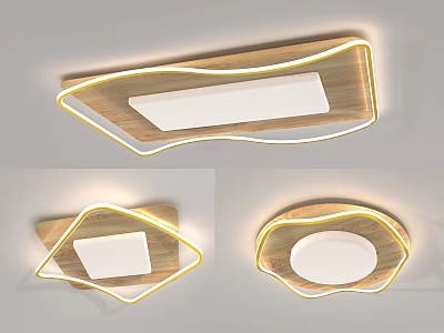 Modern Ceiling Lights With Wooden Frames And LED Strips In Various Shapes 3d model